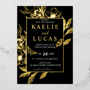 Invitation En Aluminium "Les Flores D'Or De L'Amour"   Mariage noir