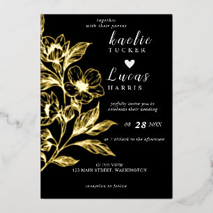 Invitation En Aluminium "Les Flores D'Or De L'Amour"   Mariage noir
