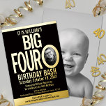 Invitation En Aluminium Les quatre grands 0 40e anniversaire photo graphiq<br><div class="desc">Big Four O, audacieux simple graphique noir et or feuille ou votre propre modèle photo couleur feuille de papier 40e anniversaire invitation. Personnalisez cette invitation de quatre décennies d'anniversaire avec vos propres détails de fête d'anniversaire, et deux photos différentes de votre fille ou garçon d'anniversaire une sur le devant et...</div>