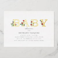 Lettres botaniques Coquelicots Baby Shower Or