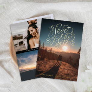 Invitation En Aluminium Lettres Coeurs Photo Enregistrer La Date Or