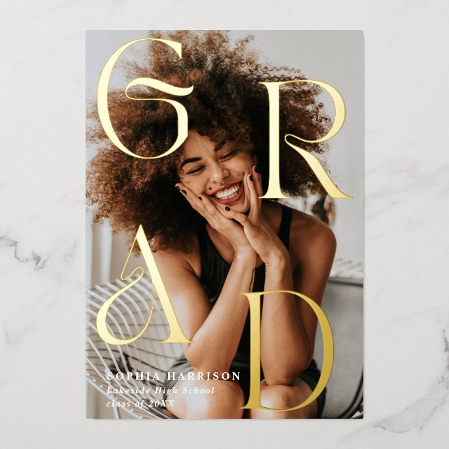 Invitation En Aluminium Lettres empilées d'or de grade Typographie Graduat (Recto)