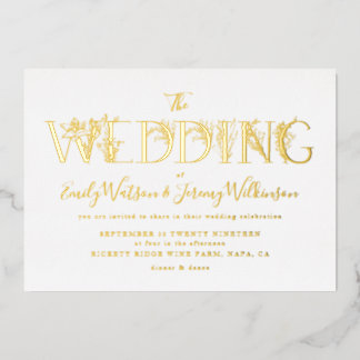 Invitation En Aluminium Lettres Florales d'or officielles Mariage
