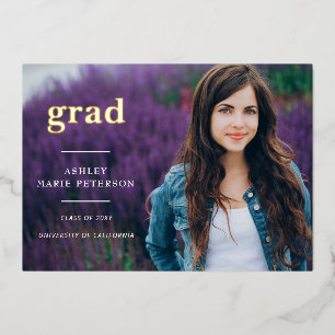 Invitation En Aluminium Lettres Graduées Simple Moderne Or Photo Graduatio