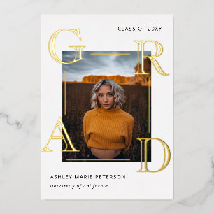 Invitation En Aluminium Lettres modernes Grad Gold Photo Graduation