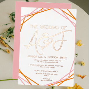 Invitation En Aluminium Lever de soleil Orange Rose Clair Mariage Or Rose