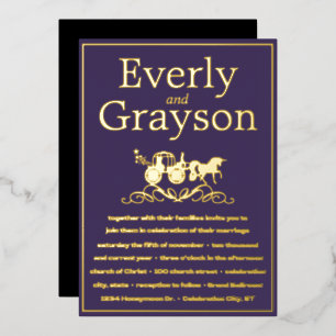 Invitation En Aluminium Licorne Conte de Fées Mariage Violet Or