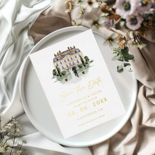 Invitation En Aluminium Lieu de mariage à l'aquarelle Enregistrez la date
