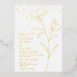 Invitation En Aluminium Ligne Botanique Fleur Art Mariage élégant Réel 
