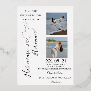 Invitation En Aluminium Ligne minimaliste moderne Couple Photo Mariage Dan