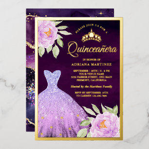 Invitation En Aluminium Lilac Floral Gown violet Quinceanera Or