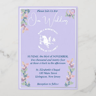 Invitation En Aluminium Lilac Floral rose & Mariage Sage