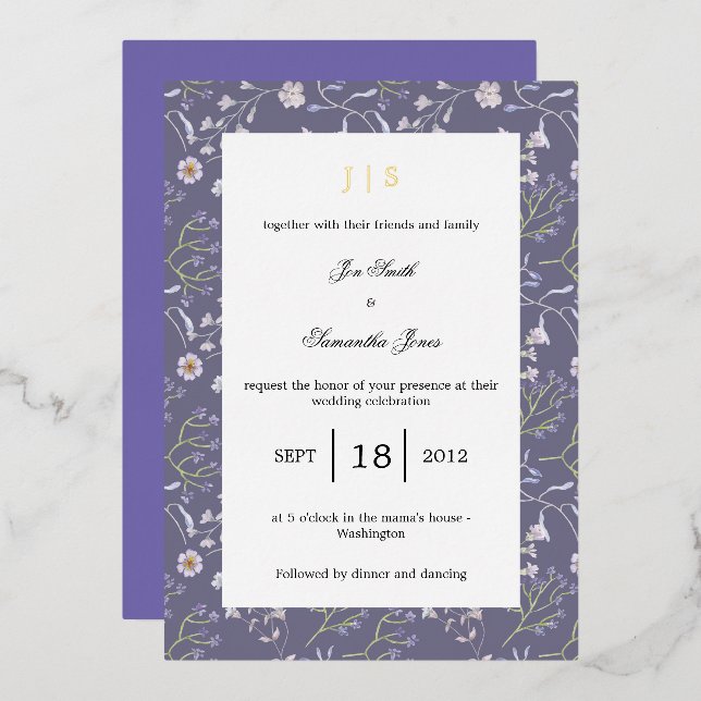 Invitation En Aluminium lilas floral pourpre (Recto/Verso)