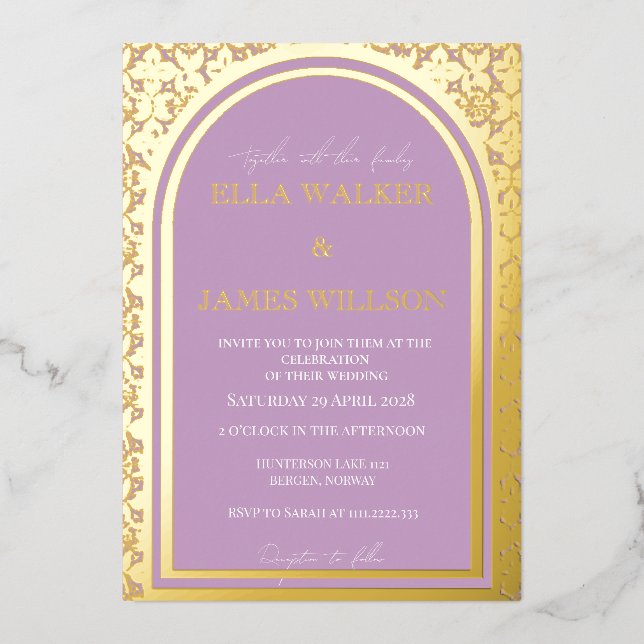 Invitation En Aluminium Lilas Royal Arche Dorée (Uni) (Recto)