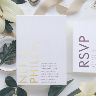 Invitation En Aluminium Lilas Violet Moderne NOMS Simple