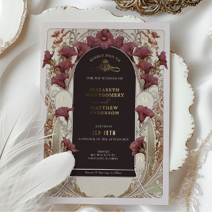 Invitation En Aluminium Lily Wedding Art Nouveau Mucha noir violet calla