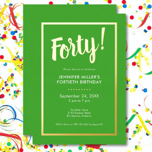 Invitation En Aluminium Lime moderne Green & Gold Foil 40e anniversaire