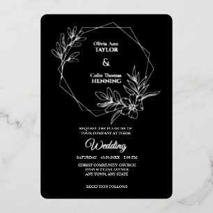 Invitation En Aluminium Line Art Floral Photo Mariage Silver Foil Invitati