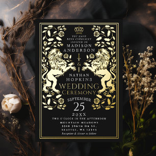 Invitation En Aluminium Lion Royal Noir Mariage Médiéval
