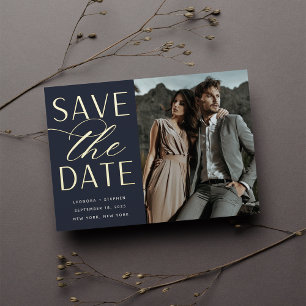 Invitation En Aluminium Lisse Script Enregistrer la date de la photo uni