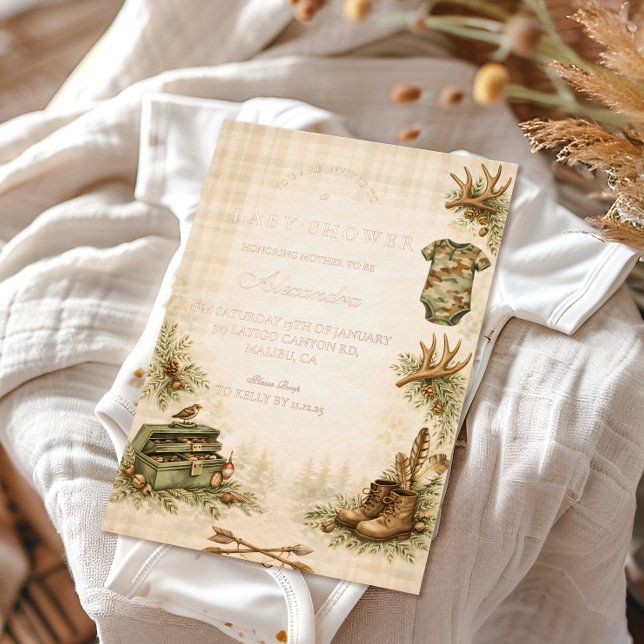 Invitation En Aluminium Little Hunter Woodland Keepsake Baby Shower (Créateur téléchargé)