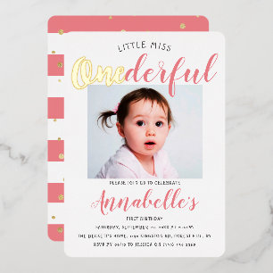 Invitation En Aluminium Little Miss Onederful Photo 1er Anniversaire réel