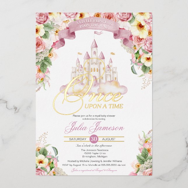 Invitation En Aluminium Little Princess Castle Baby shower Fairytale Real (Recto)