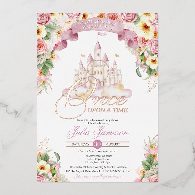 Invitation En Aluminium Little Princess Castle Baby shower Fairytale Real (Recto)