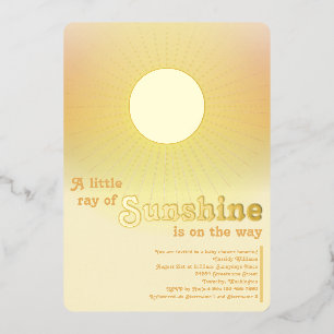 Invitation En Aluminium Little Sunshine Gold Baby shower Sun Foil Invitati