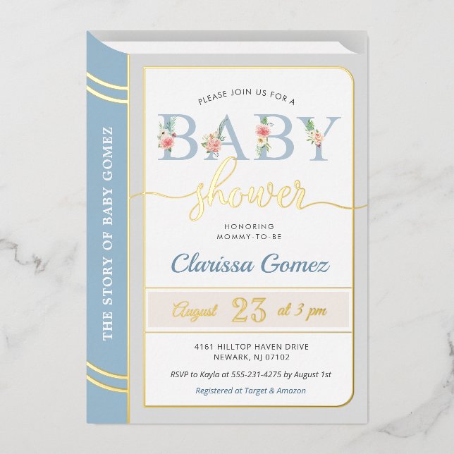 Invitation En Aluminium Livre d'histoire Bibliothèque bébé garçon douche b (Recto)