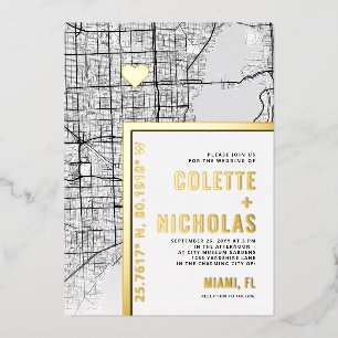 Invitation En Aluminium Localisateur d'amour à Miami Mariage sur le thèm
