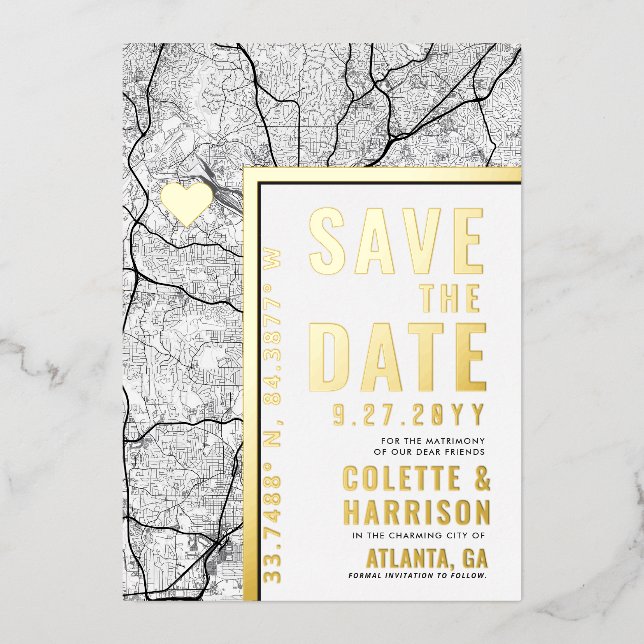 Invitation En Aluminium Localisateur d'amour Atlanta | Mariage Enregistrer (Recto)