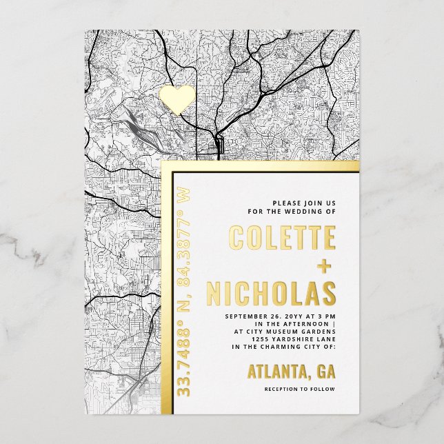 Invitation En Aluminium Localisateur d'amour Atlanta | Ville Mariage à thè (Recto)