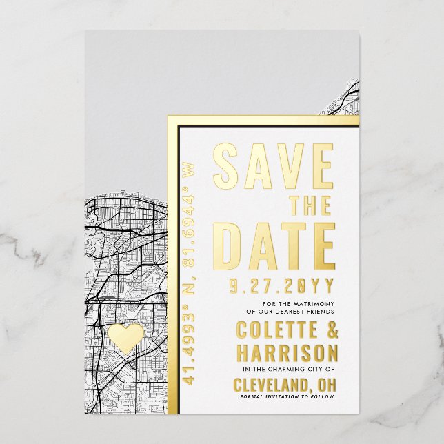 Invitation En Aluminium Localisateur d'amour Cleveland | Mariage Enregistr (Recto)