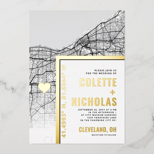 Invitation En Aluminium Localisateur d'amour Cleveland | Ville Mariage à t (Recto)