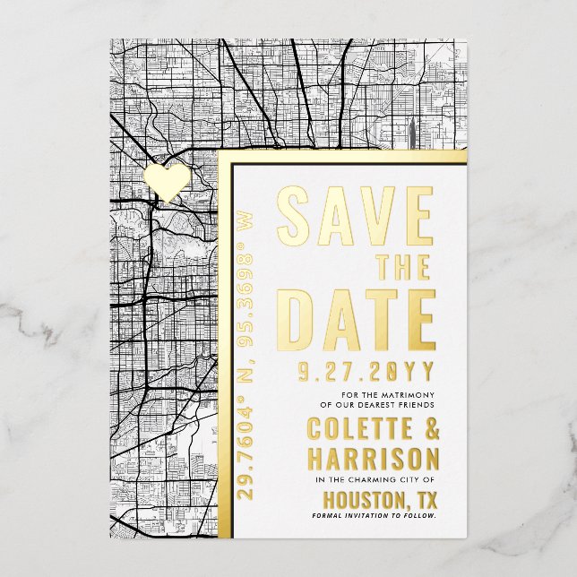 Invitation En Aluminium Localisateur d'amour de Houston | Mariage Enregist (Recto)