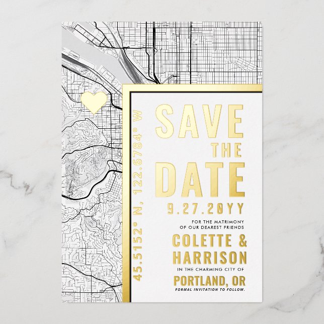 Invitation En Aluminium Localisateur d'amour Portland | Mariage Enregistre (Recto)