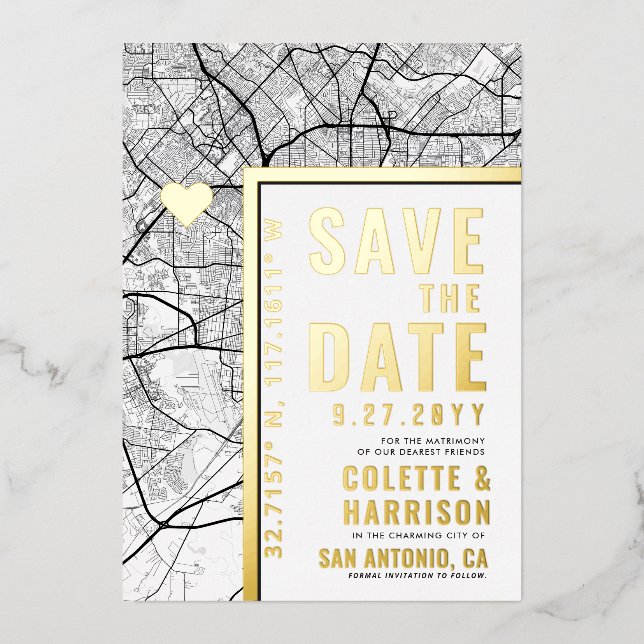 Invitation En Aluminium Localisateur d'amour San Antonio | Mariage Enregis (Recto)