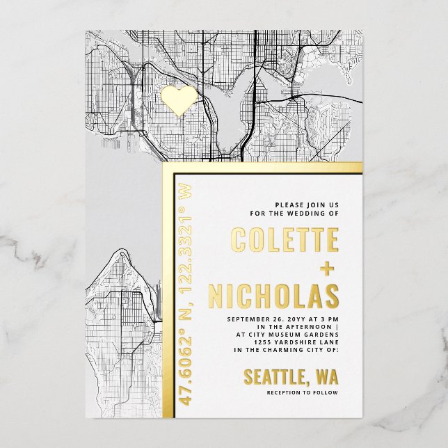 Invitation En Aluminium Localisateur d'amour Seattle | Ville Mariage à thè (Recto)