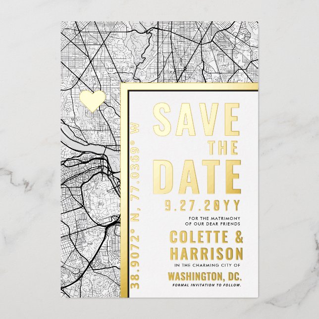 Invitation En Aluminium Localisateur d'amour Washington DC | Mariage Enreg (Recto)