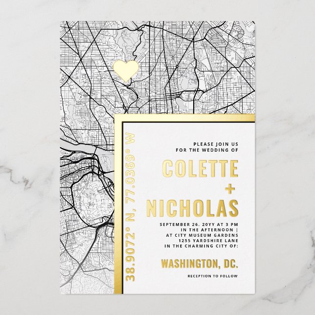 Invitation En Aluminium Localisateur d'amour Washington, DC | Ville Mariag (Recto)