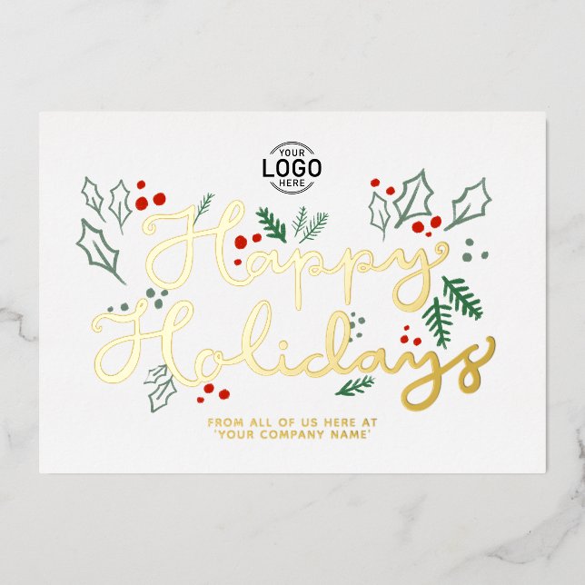 Invitation En Aluminium Logo Business Gold Lettering Happy Holidays White