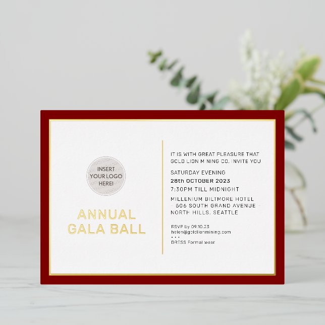 Invitation En Aluminium logo GALA BALL moderne minima bordeaux marron roug (Debout devant)