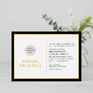 Invitation En Aluminium logo GALA BALL moderne minimal smoking or noir et