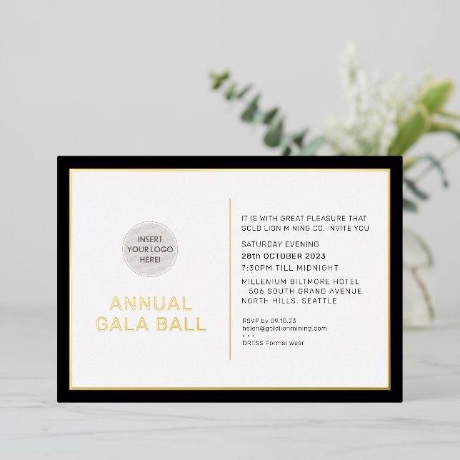 Invitation En Aluminium Logo GALA BALL moderne minimaliste cravate noire o (Debout devant)