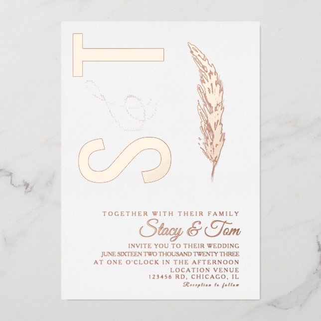 Invitation En Aluminium Logo Pampas Ampersand Mariage Pressé (Recto)
