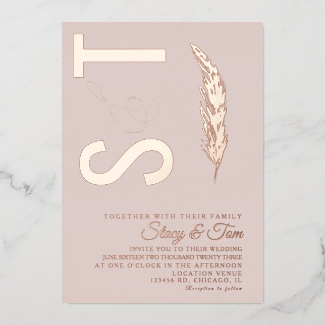 Invitation En Aluminium Logo Pampas & Mariage en relief (Recto)