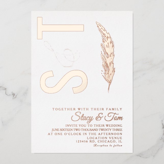 Invitation En Aluminium Logo Pampas & Mariage En Relief (Recto)