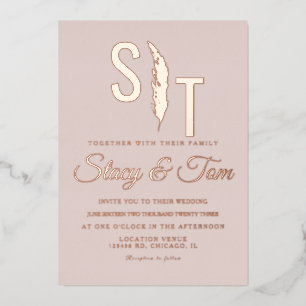Invitation En Aluminium Logo Pampas Mariage Rose Poudré Pressé