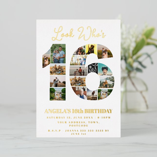 Invitation En Aluminium look simple qui est 16 Photo Collage ado anniversa (Debout devant)